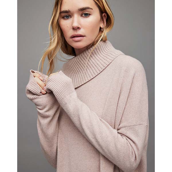 Allsaints Australia Womens Whitby Cashmere Wool Roll Neck Sweater Pink AU50-107